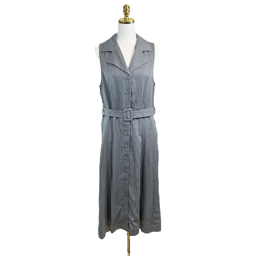 NWT A New Day belted button front sleeveless gray shirt dress size L